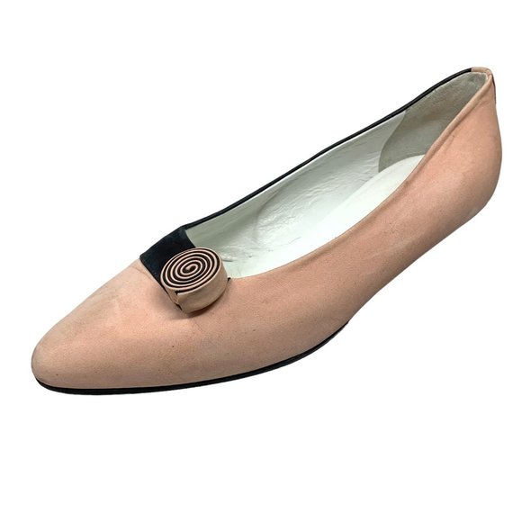 Carraro Luigi Italian Pink Black Suede‎ Pointy Toe Flats - Picture 4 of 11